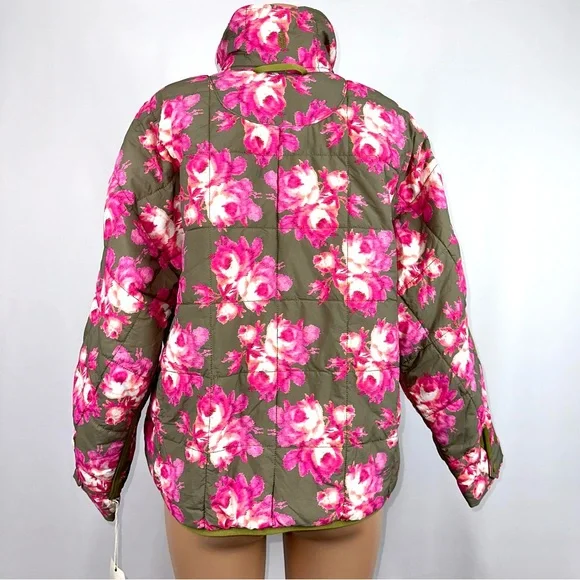 Free People FP Movement Printed Pippa Packable Puffer Jacket Sz S Pink Rose NWT - Picture 8 of 16